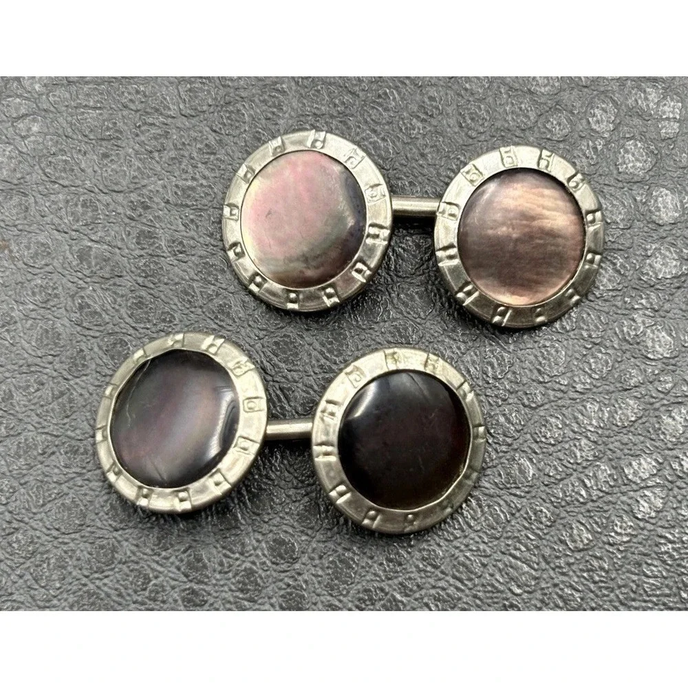 Vintage Art Deco Abalone Shell Silver Tone Cufflinks Set